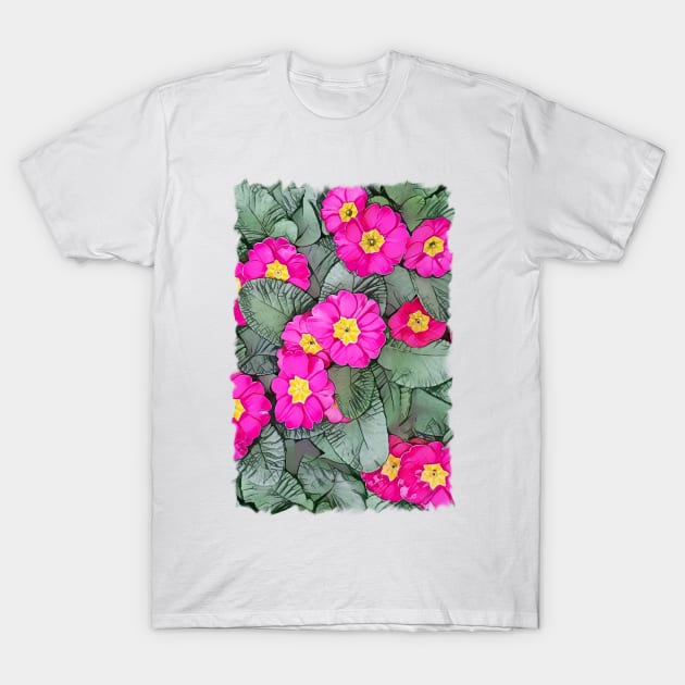 Pink Primula Primrose Flower Design T-Shirt by PhotoArts